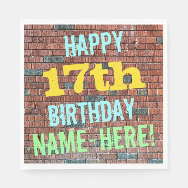 Brick Wall Graffiti Inspired 17th Birthday + Name Napkin (Front)