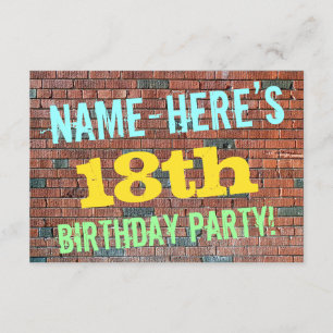 Brick Wall Graffiti Inspired 18th Birthday + Name Invitation