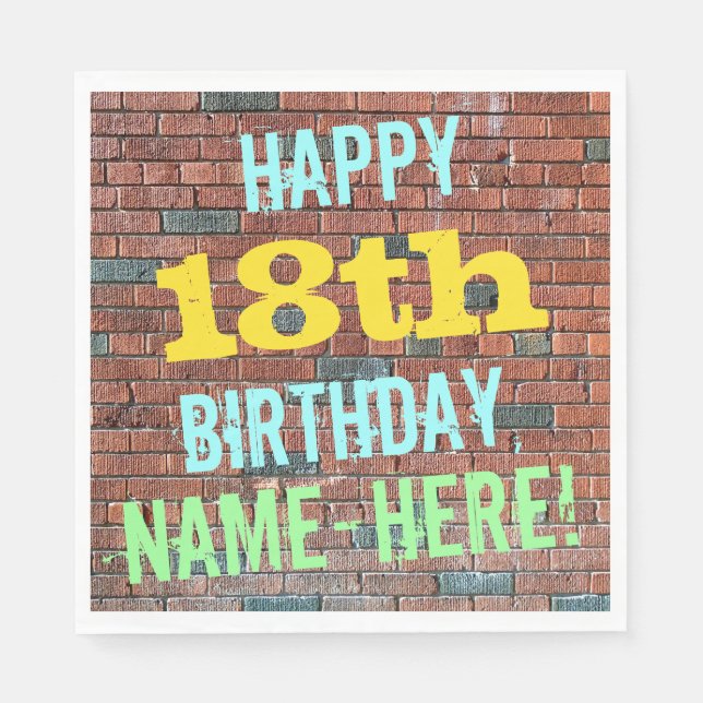 Brick Wall Graffiti Inspired 18th Birthday + Name Napkin (Front)