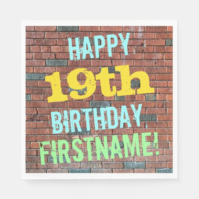 Brick Wall Graffiti Inspired 19th Birthday + Name Napkin (Front)