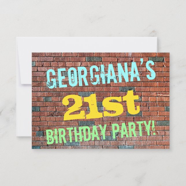 Brick Wall Graffiti Inspired 21st Birthday + Name Invitation (Front)