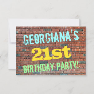 Brick Wall Graffiti Inspired 21st Birthday + Name Invitation