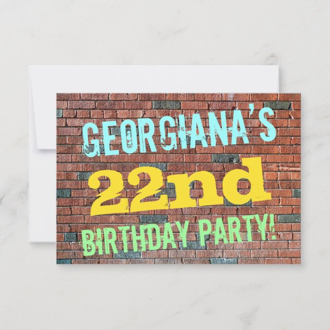 Brick Wall Graffiti Inspired 22nd Birthday + Name Invitation (Front)