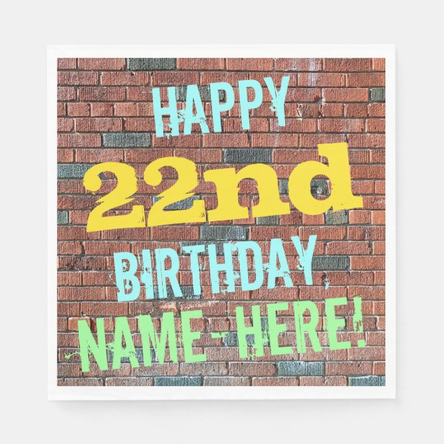 Brick Wall Graffiti Inspired 22nd Birthday + Name Napkin (Front)