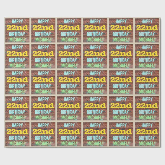 Brick Wall Graffiti Inspired 22nd Birthday + Name Wrapping Paper (Flat)