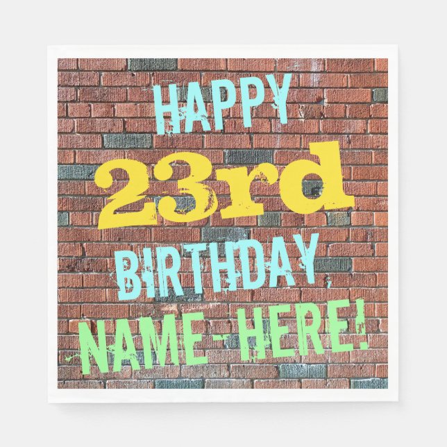 Brick Wall Graffiti Inspired 23rd Birthday + Name Napkin (Front)