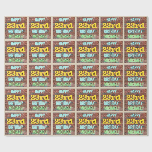 Brick Wall Graffiti Inspired 23rd Birthday + Name Wrapping Paper (Flat)