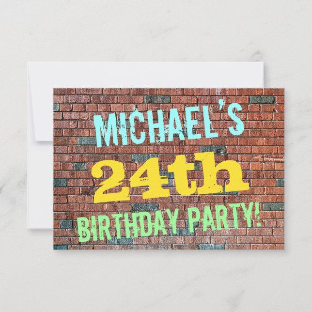 Brick Wall Graffiti Inspired 24th Birthday + Name Invitation (Front)