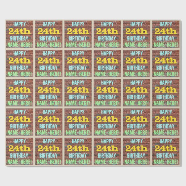 Brick Wall Graffiti Inspired 24th Birthday + Name Wrapping Paper (Flat)