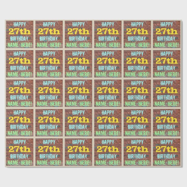 Brick Wall Graffiti Inspired 27th Birthday + Name Wrapping Paper (Flat)