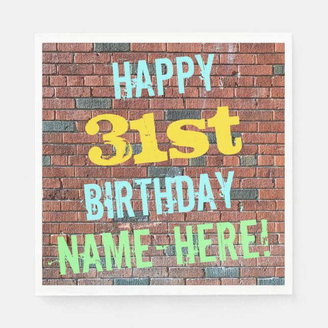 Brick Wall Graffiti Inspired 31st Birthday + Name Napkin (Front)