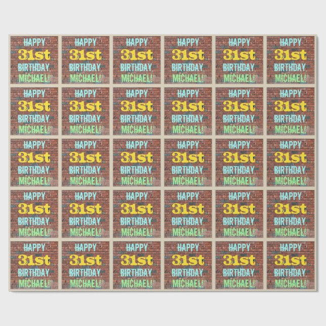 Brick Wall Graffiti Inspired 31st Birthday + Name Wrapping Paper (Flat)
