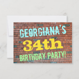 Brick Wall Graffiti Inspired 34th Birthday + Name Invitation