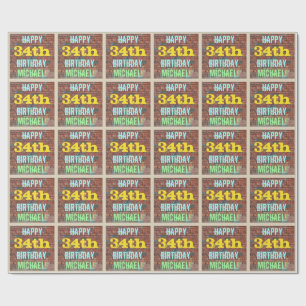 Brick Wall Graffiti Inspired 34th Birthday + Name Wrapping Paper