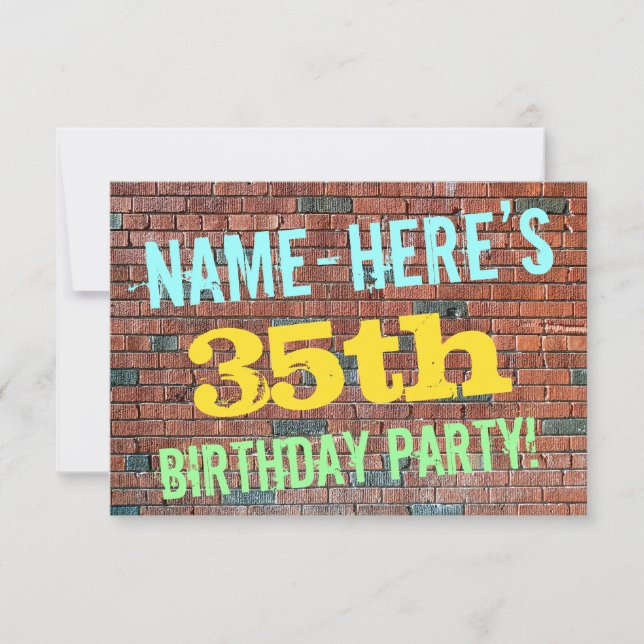 Brick Wall Graffiti Inspired 35th Birthday + Name Invitation (Front)