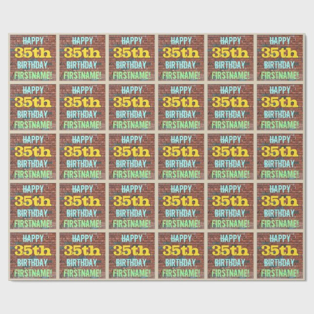 Brick Wall Graffiti Inspired 35th Birthday + Name Wrapping Paper (Flat)