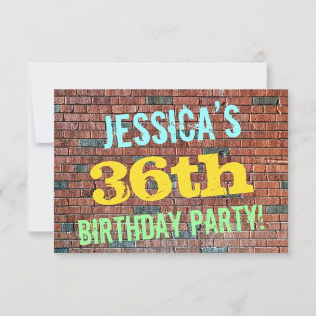 Brick Wall Graffiti Inspired 36th Birthday + Name Invitation (Front)
