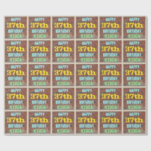 Brick Wall Graffiti Inspired 37th Birthday + Name Wrapping Paper