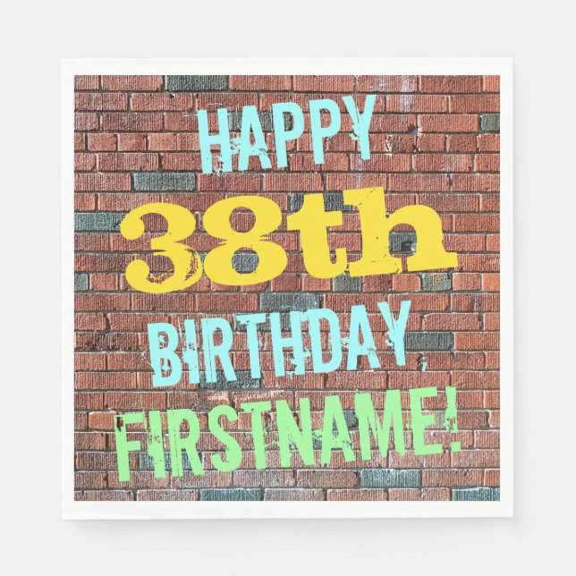 Brick Wall Graffiti Inspired 38th Birthday + Name Napkin (Front)