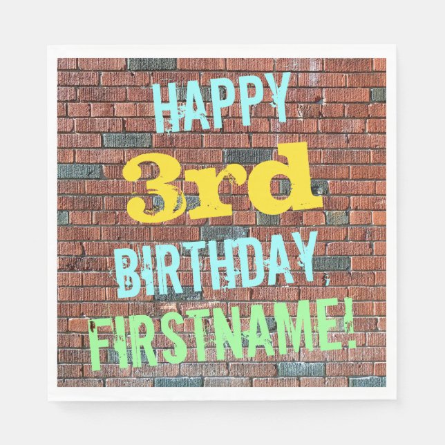 Brick Wall Graffiti Inspired 3rd Birthday + Name Napkin (Front)