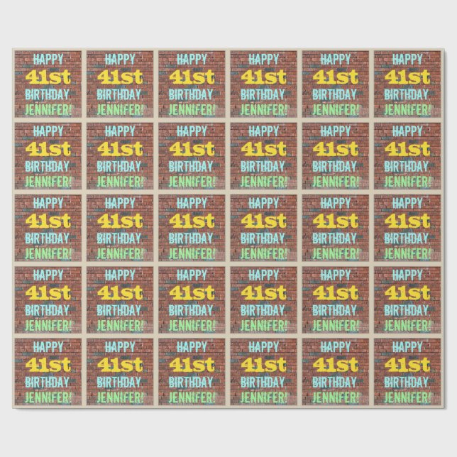 Brick Wall Graffiti Inspired 41st Birthday + Name Wrapping Paper (Flat)