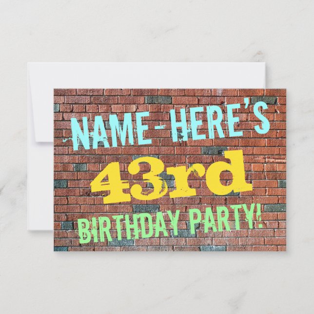Brick Wall Graffiti Inspired 43rd Birthday + Name Invitation (Front)