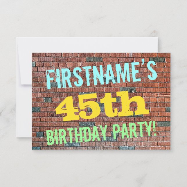 Brick Wall Graffiti Inspired 45th Birthday + Name Invitation (Front)