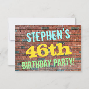 Brick Wall Graffiti Inspired 46th Birthday + Name Invitation