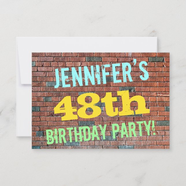 Brick Wall Graffiti Inspired 48th Birthday + Name Invitation (Front)