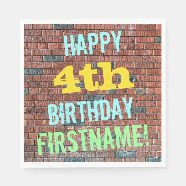Brick Wall Graffiti Inspired 4th Birthday + Name Napkin (Front)