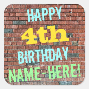 Brick Wall Graffiti Inspired 4th Birthday + Name Square Sticker