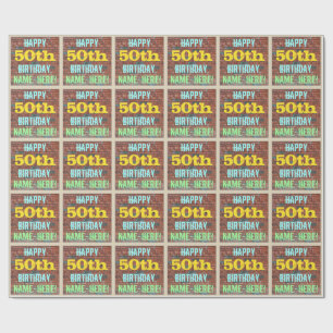 Brick Wall Graffiti Inspired 50th Birthday + Name Wrapping Paper