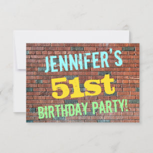 Brick Wall Graffiti Inspired 51st Birthday + Name Invitation