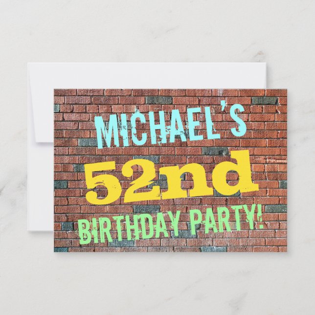 Brick Wall Graffiti Inspired 52nd Birthday + Name Invitation (Front)