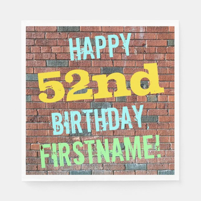 Brick Wall Graffiti Inspired 52nd Birthday + Name Napkin (Front)
