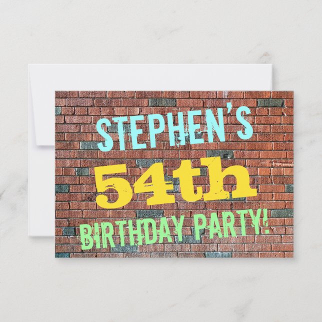 Brick Wall Graffiti Inspired 54th Birthday + Name Invitation (Front)