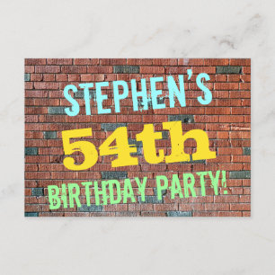 Brick Wall Graffiti Inspired 54th Birthday + Name Invitation