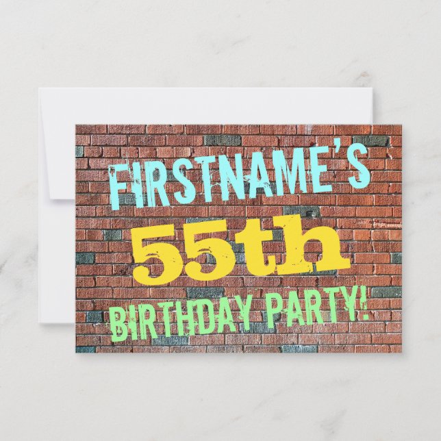 Brick Wall Graffiti Inspired 55th Birthday + Name Invitation (Front)