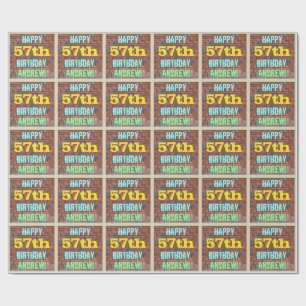 Brick Wall Graffiti Inspired 57th Birthday + Name Wrapping Paper