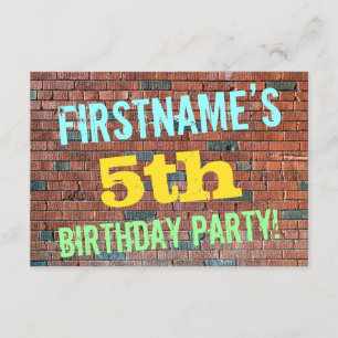 Brick Wall Graffiti Inspired 5th Birthday + Name Invitation