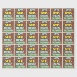 Brick Wall Graffiti Inspired 5th Birthday + Name Wrapping Paper