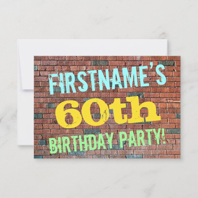 Brick Wall Graffiti Inspired 60th Birthday + Name Invitation (Front)