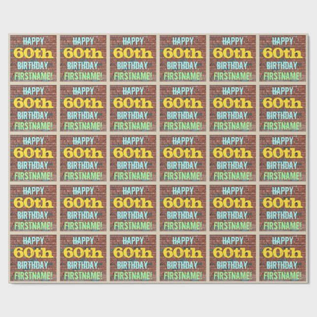 Brick Wall Graffiti Inspired 60th Birthday + Name Wrapping Paper (Flat)