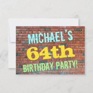 Brick Wall Graffiti Inspired 64th Birthday + Name Invitation