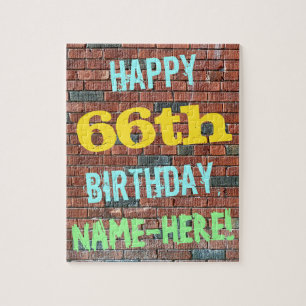 Brick Wall Graffiti Inspired 66th Birthday + Name Jigsaw Puzzle