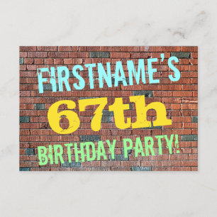 Brick Wall Graffiti Inspired 67th Birthday + Name Invitation