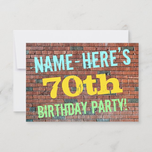 Brick Wall Graffiti Inspired 70th Birthday + Name Invitation (Front)