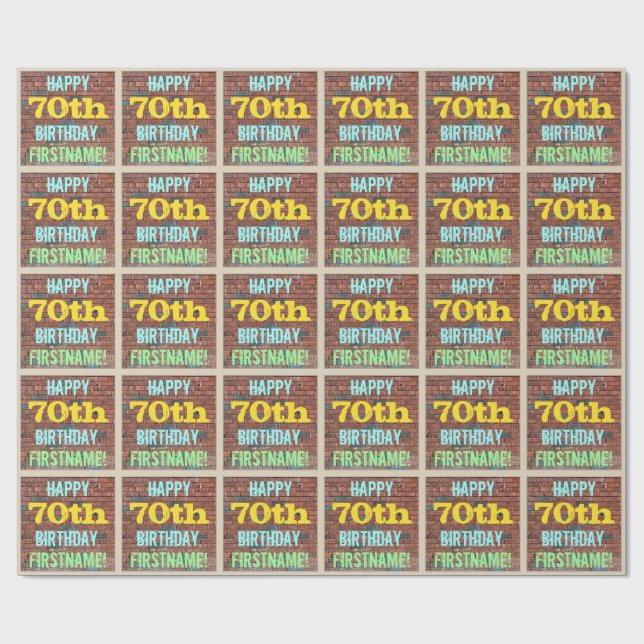 Brick Wall Graffiti Inspired 70th Birthday + Name Wrapping Paper (Flat)