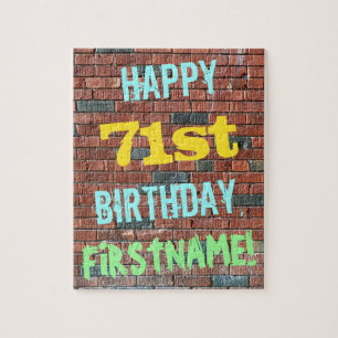 Brick Wall Graffiti Inspired 71st Birthday + Name Jigsaw Puzzle