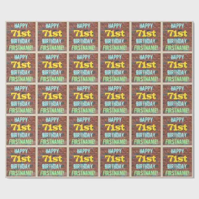 Brick Wall Graffiti Inspired 71st Birthday + Name Wrapping Paper (Flat)